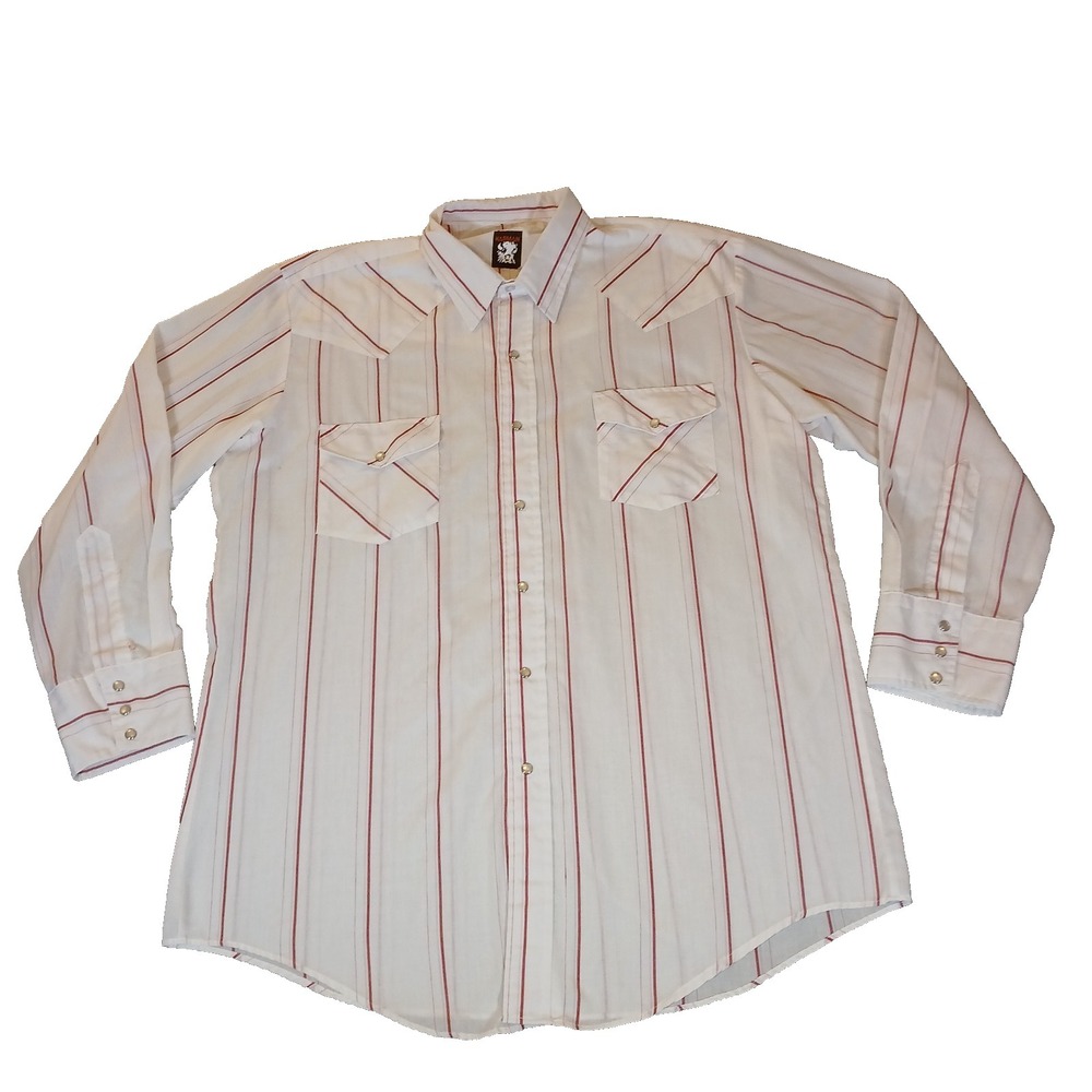 VTG Karman Mens Pearl Snap Long Sleeve Western Shirt White Red Stripes Large